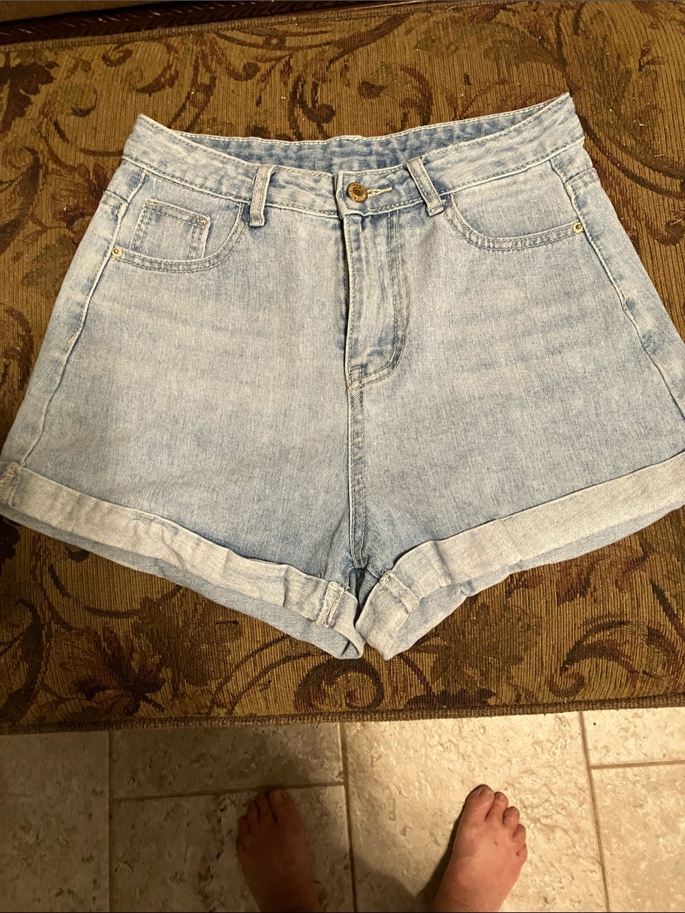 Light Blue Denim High-Waist Shorts Size Medium